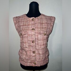 NWT Anthropologie Maeve Extended Shoulder Pink Tweed Vest